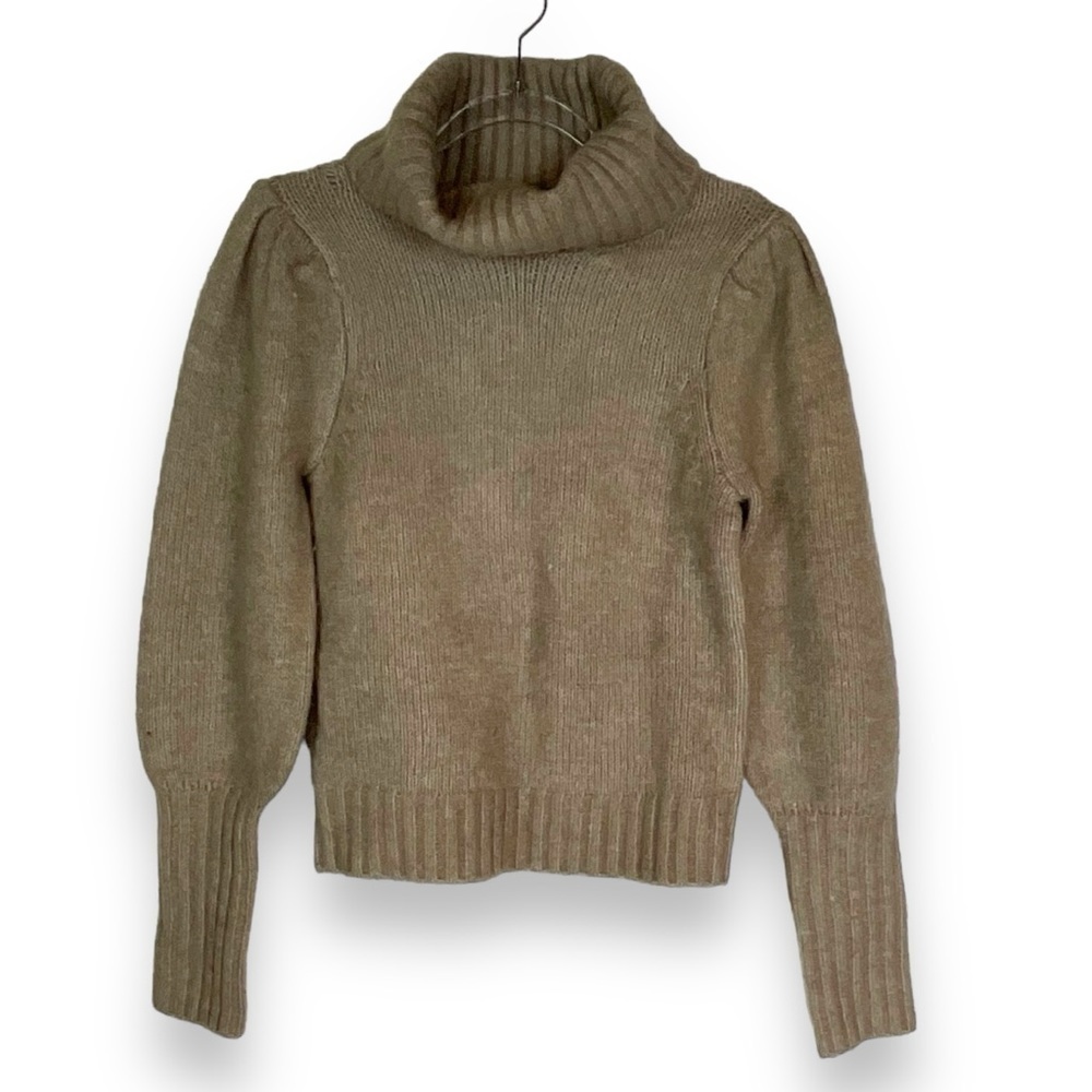 Industry Sweater Taupe Turtleneck Wool Neutral Tan Beige Puff Sleeve Size‎ S NWT